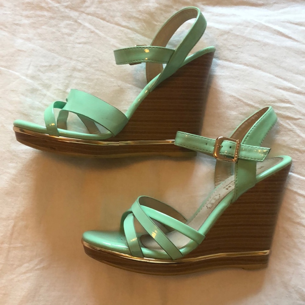 Mint green wedge sandals